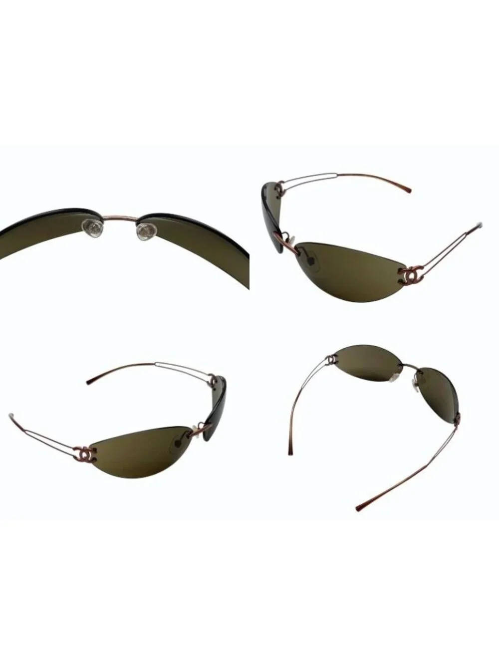 Chanel Rimless Sunglasses CC Logo Blanc Brown Eyewear